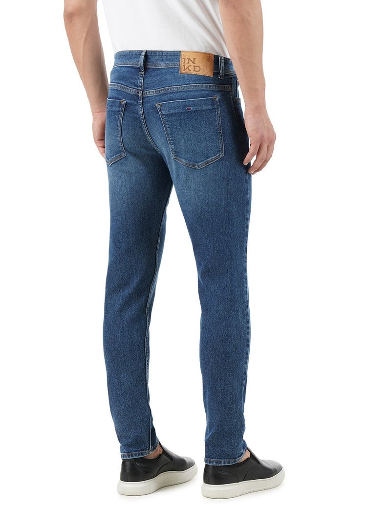 inkd جينز رجالي ضيق - متوسط الارتفاع | مزيج القطن | غرزة التباين | قماش قابل للتمدد | تصميم كلاسيك 5 بوكت - Image 3